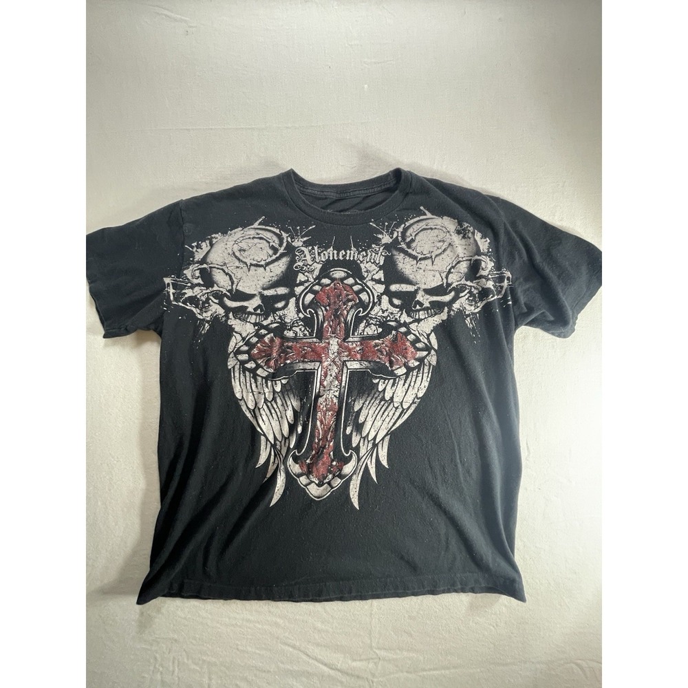 Vintage Y2K Atonement T Shirt Black Tan Graphics Worn SZ XL